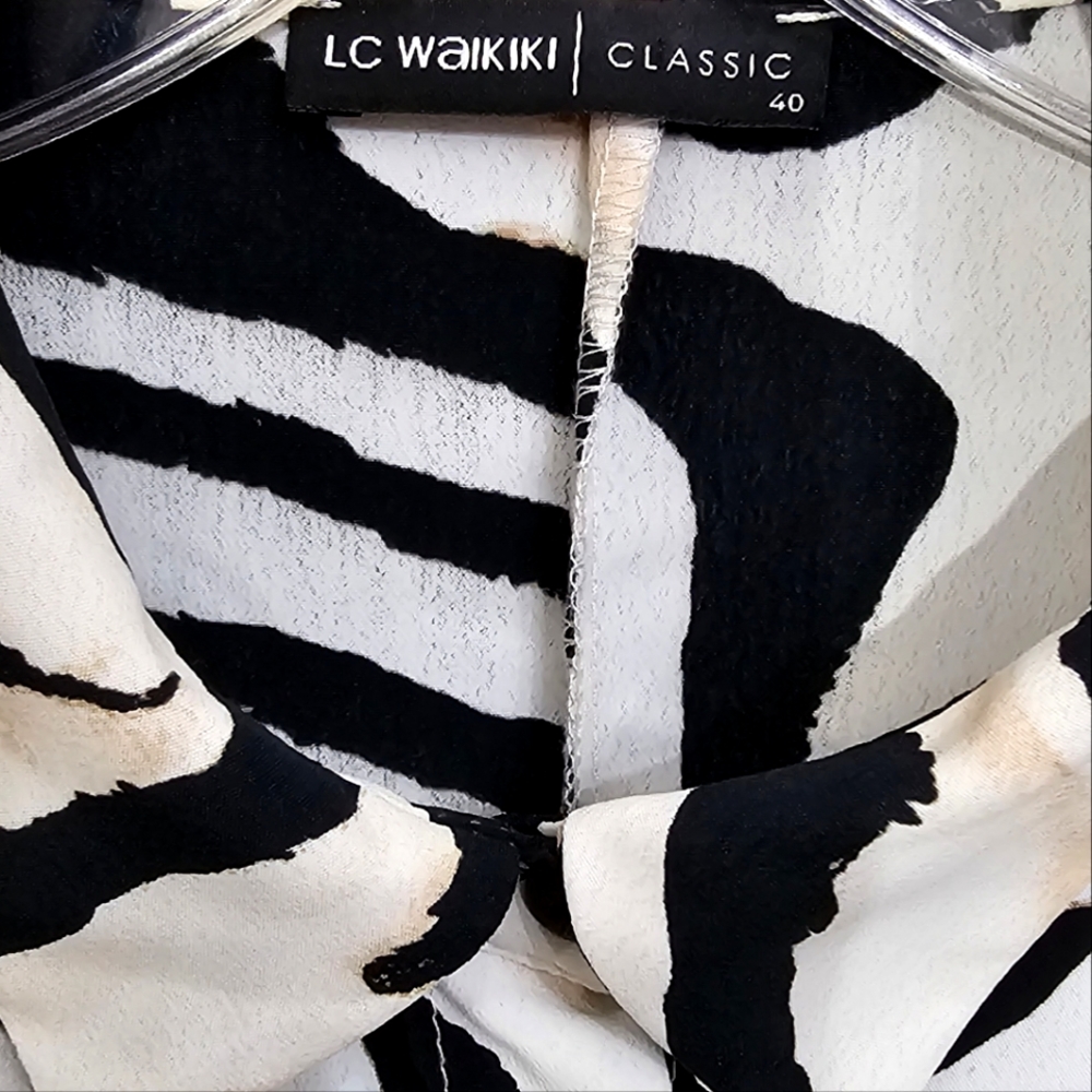 Nwot LC Waikiki Classic Longsleeve White/Black/Tan Animal Print Maxidress - Picture 3 of 16
